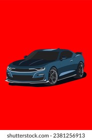 Blue Muscle Car Modification Vector Art