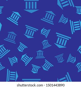 Blue Museum building icon isolated seamless pattern on blue background.  Vector Illustration