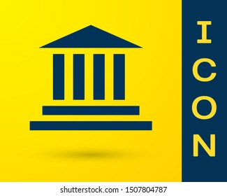 Blue Museum building icon isolated on yellow background.  Vector Illustration