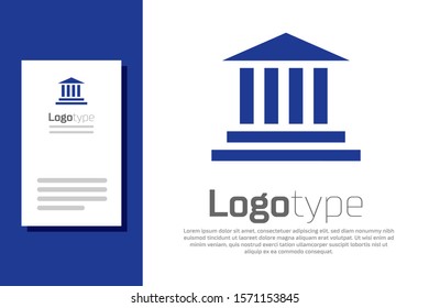 Blue Museum building icon isolated on white background. Logo design template element. Vector Illustration