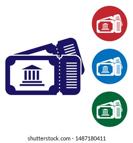 Blue Museum ticket icon isolated on white background. History museum ticket coupon event admit exhibition excursion. Set color icons in circle buttons. Vector Illustration