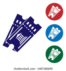 Blue Museum ticket icon isolated on white background. History museum ticket coupon event admit exhibition excursion. Set color icons in circle buttons. Vector Illustration
