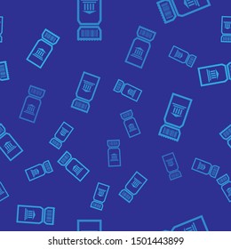 Blue Museum ticket icon isolated seamless pattern on blue background. History museum ticket coupon event admit exhibition excursion.  Vector Illustration