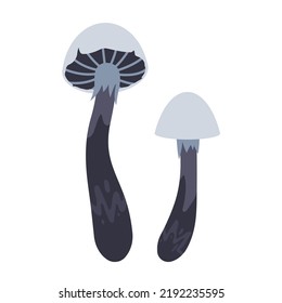 Blue mushrooms. Flat illustration. Isolated on white background.