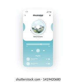 Blue Music App UI, UX, GUI screen for mobile apps design. Modern responsive user interface design of mobile applications including Online Music Player Editor screen