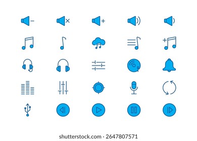 Blue Music and Audio Multimedia Icon Set