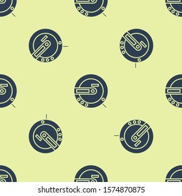 Blue Music CD player icon isolated seamless pattern on yellow background. Portable music device.  Vector Illustration
