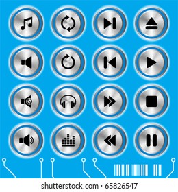 Blue music icons set. Illustration vector.