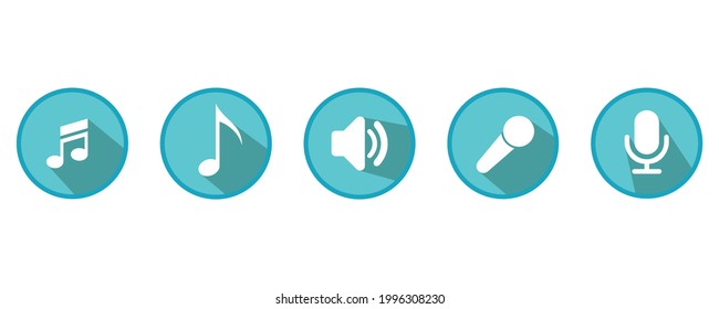 Blue music icons set. Vector symbols isolated on white background.