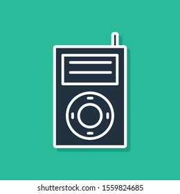 Blue Music MP3 player icon isolated on green background. Portable music device.  Vector Illustration