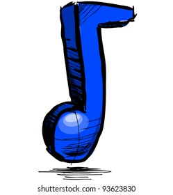 Blue music note hand drawing cartoon sketch illustration in childish doodle style