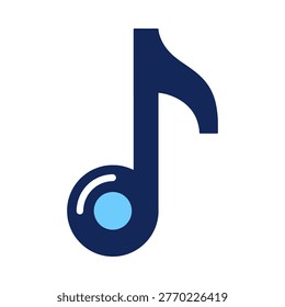 blue music note icon representing audio melody song streaming and musical entertainment in flat modern vector design for music apps media players and entertainment platforms