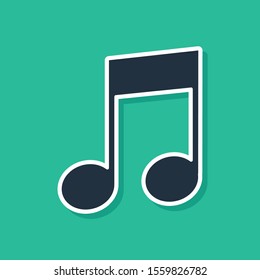 Blue Music note, tone icon isolated on green background.  Vector Illustration