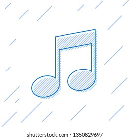 Blue Music note, tone line icon isolated on white background. Vector Illustration