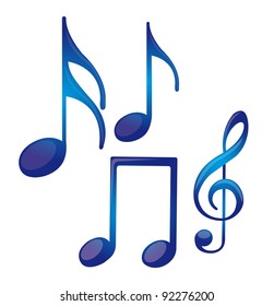 Blue Music Notes Isolated Over White Background. Vector