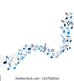 Blue music notes on a solide white background