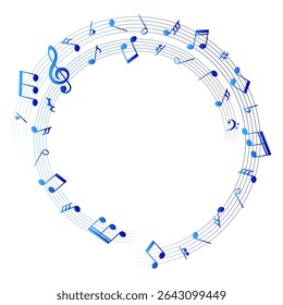 Blue music notes round shape, vector illustration.