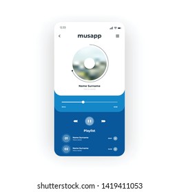 Blue Music Player App UI, UX, GUI Screen For Mobile Apps Design. Modern Responsive User Interface Design Of Mobile Applications Including Music Playlist, Tracks, Track Name Elements