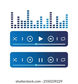 Blue Music Player UI Screen Element Vector Illustration