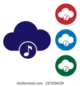 Blue Music streaming service icon isolated on white background. Sound cloud computing, online media streaming, online song, audio wave. Set color icon in circle buttons. Vector Illustration