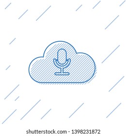 Blue Music streaming service line icon isolated on white background. Sound cloud computing, online media streaming, online song, audio wave. Vector Illustration