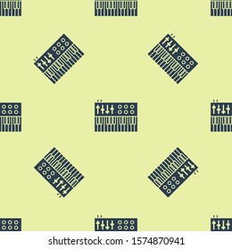 Blue Music synthesizer icon isolated seamless pattern on yellow background. Electronic piano.  Vector Illustration
