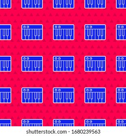 Blue Music synthesizer icon isolated seamless pattern on red background. Electronic piano.  Vector Illustration