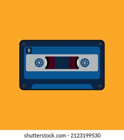 blue music tape with yellow background and black details