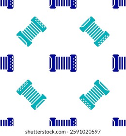 Blue Musical instrument accordion icon isolated seamless pattern on white background. Classical bayan, harmonic.  Vector