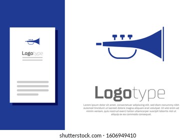 Blue Musical instrument trumpet icon isolated on white background. Logo design template element. Vector Illustration