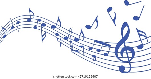 Blue musical notes on white background treble clef