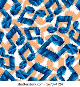Blue musical notes seamless pattern, geometric contemporary style repeating vector background, best for use as web backgrounds and wallpapers.