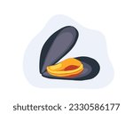 blue mussel with shell. food. seafood. cartoon vector illustration