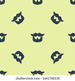 Blue Mustache and beard icon isolated seamless pattern on yellow background. Barbershop symbol. Facial hair style.  Vector Illustration