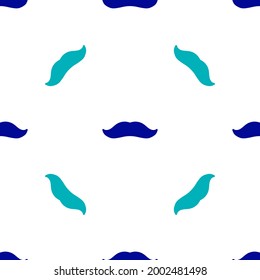 Blue Mustache icon isolated seamless pattern on white background. Barbershop symbol. Facial hair style.  Vector