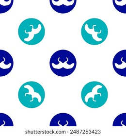 Blue Mustache icon isolated seamless pattern on white background. Barbershop symbol. Facial hair style.  Vector