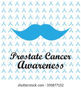 blue mustache on blue ribbons background for prostate cancer awareness