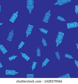 Blue Mustard bottle icon isolated seamless pattern on blue background. Vector Illustration