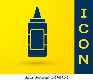 Blue Mustard bottle icon isolated on yellow background. Vector Illustration