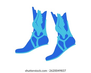 Blue mythology winged boots. Greek ancient wing sandals, 2000s element, y2k icon, sticker. A symbol of speed, agility, freedom.
