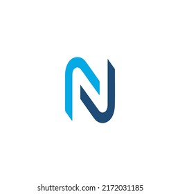 Blue N letter icon, vector illustration