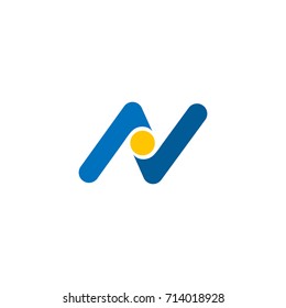 Blue n letter logo vector illustration with yellow circle 