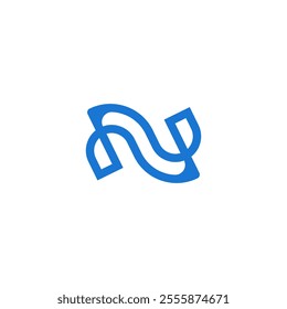 Blue N Z Letter in Twist Style Line Art Logo Design Vector