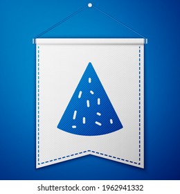 Blue Nachos icon isolated on blue background. Tortilla chips or nachos tortillas. Traditional mexican fast food. White pennant template. Vector