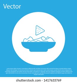 Blue Nachos in plate icon isolated on blue background. Tortilla chips or nachos tortillas. Traditional mexican fast food. White circle button. Vector Illustration