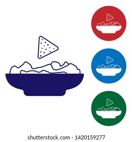 Blue Nachos in plate icon isolated on white background. Tortilla chips or nachos tortillas. Traditional mexican fast food. Set color icon in circle buttons. Vector Illustration