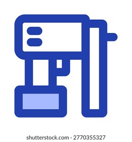 Blue nail machine icon representing a pneumatic or electric nailer used for fast and efficient fastening in framing