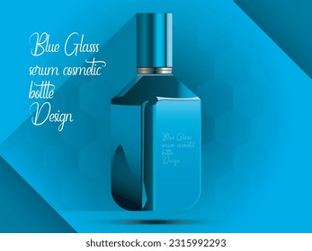 Blue nail polish spilled from the bottle on blue background. Top view.3D vector illustration.