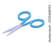 Blue nail scissors lying open in an isometric illustration