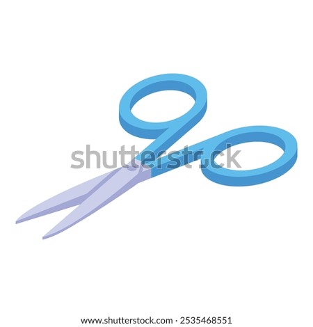 Blue nail scissors lying open in an isometric illustration